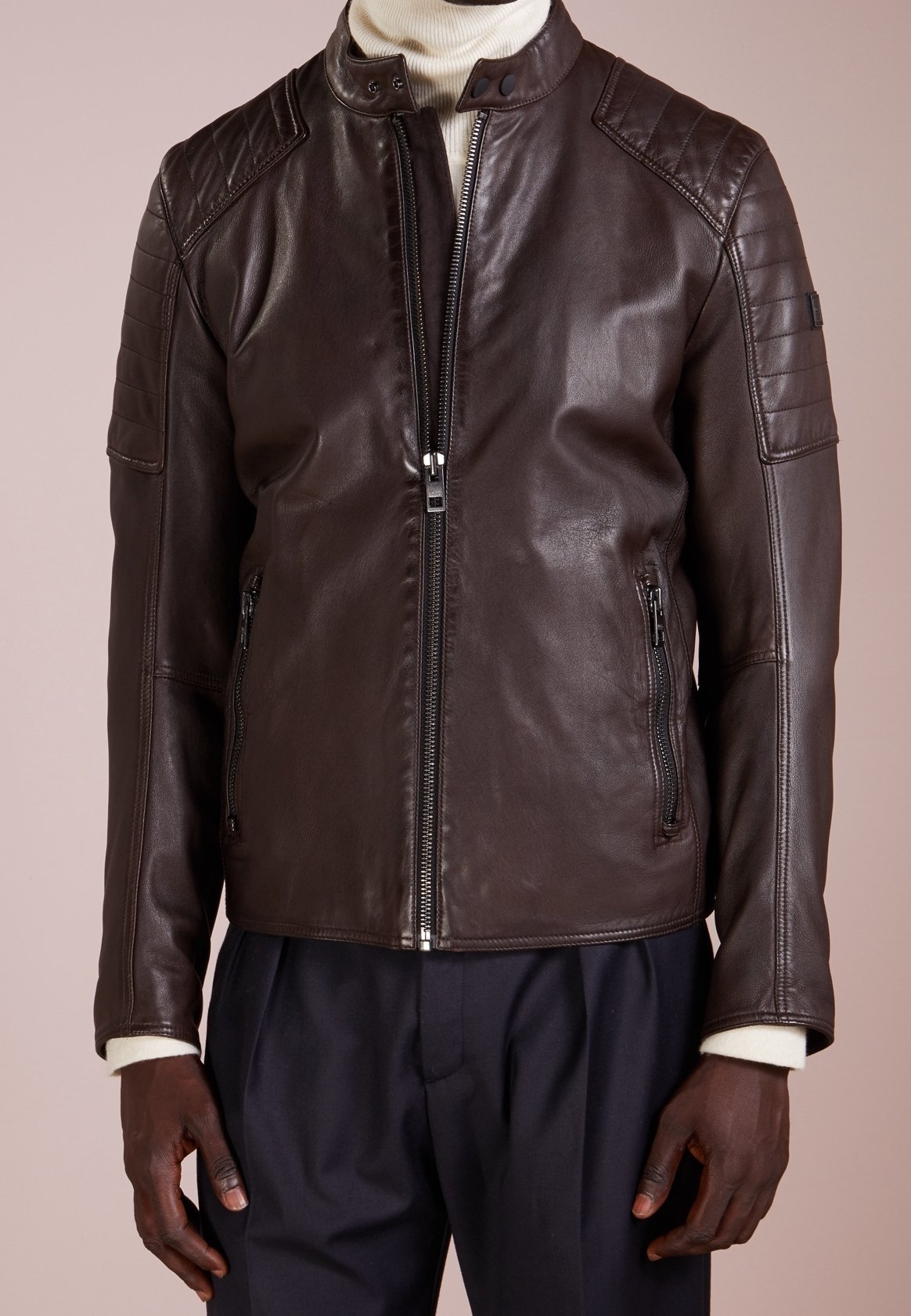 BOSS CASUAL leren jas - donkerbruin