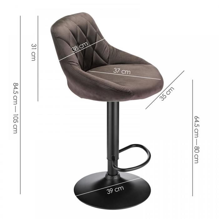 Juego de 2 taburetes de bar - MIPAN - Terciopelo - Taburete de mostrador acolchado - Altura regulable 85-105 cm - Marrón