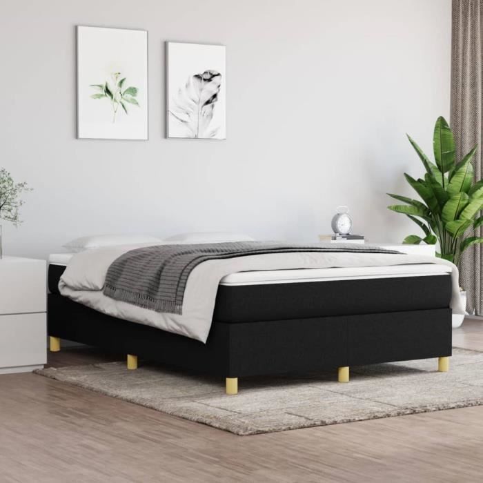 Base de cama tapizada - AKOZON - 140x190 cm - Negra - Somier de láminas de madera contrachapada - 2 plazas