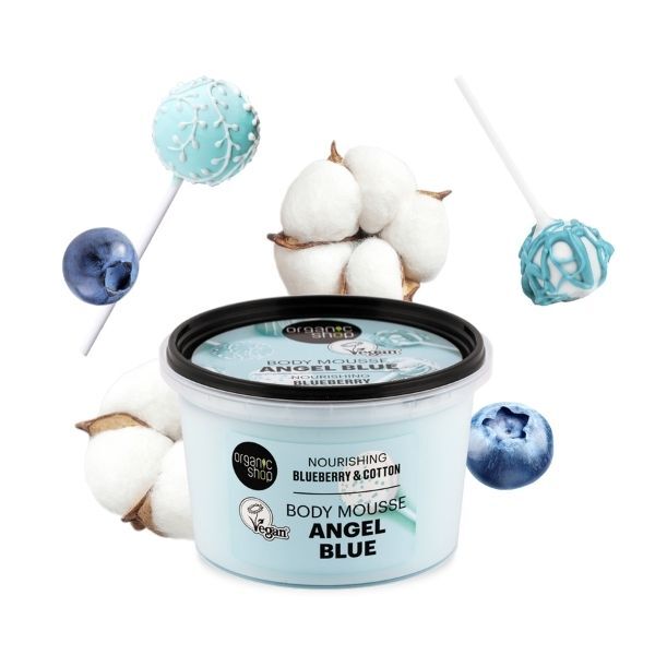 Tělová pěna Angel Blue s borůvkami a bavlnou 250 ml Organic Shop