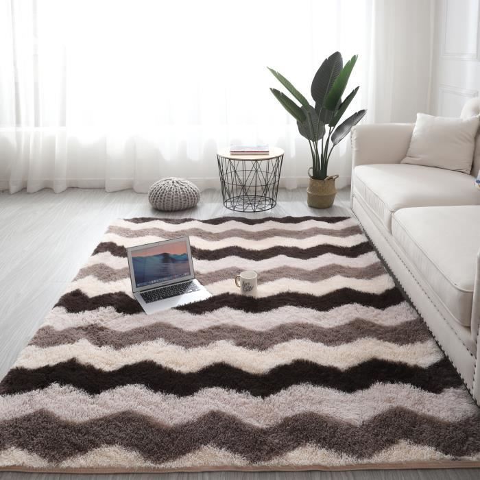 Alfombra de pelo largo para salón, 160 x 230 cm, marrón - Alfombra de pelo largo para un suelo cálido - Alfombra suave para dormitorio