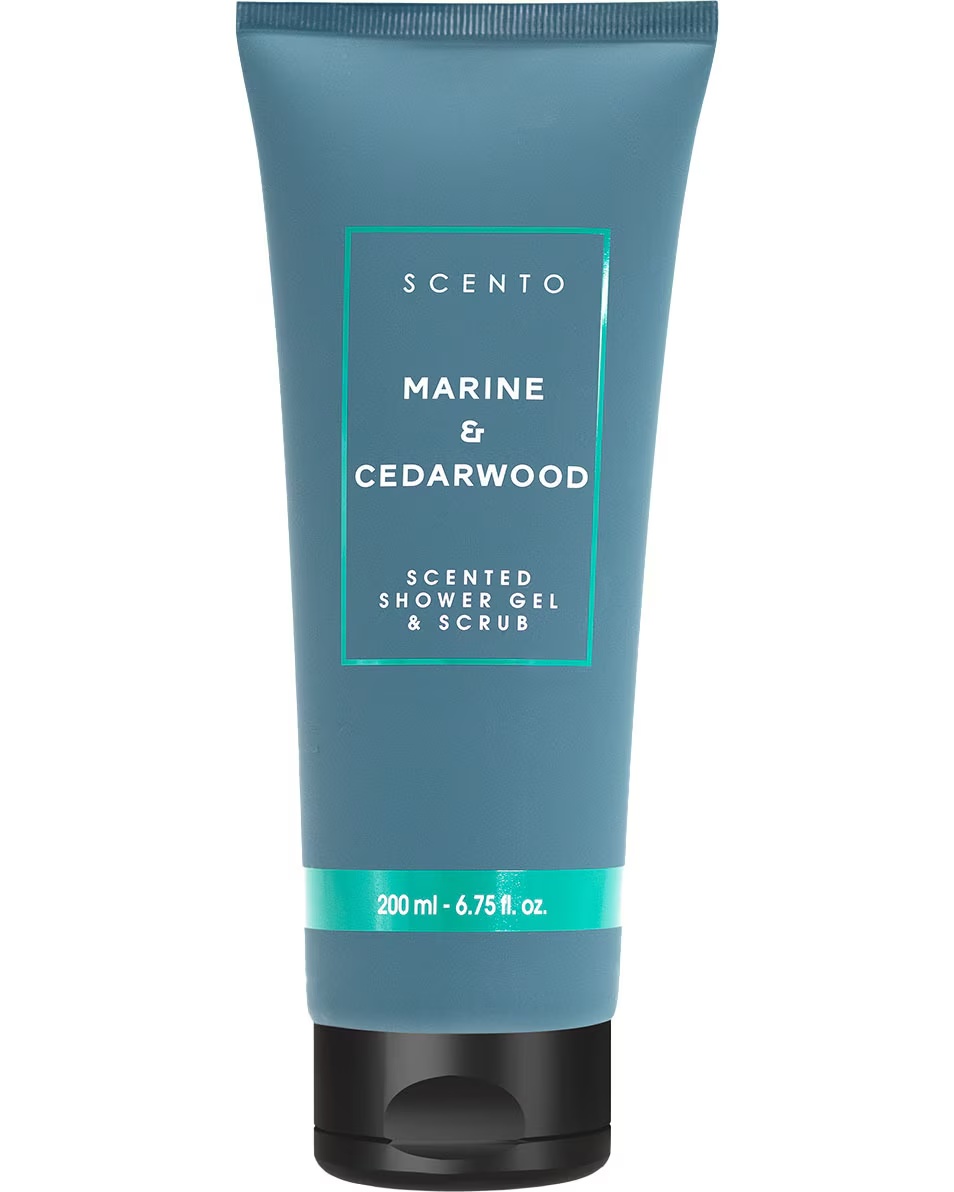 Gel de duș și exfoliant SCENTO Marina și lemn de cedru