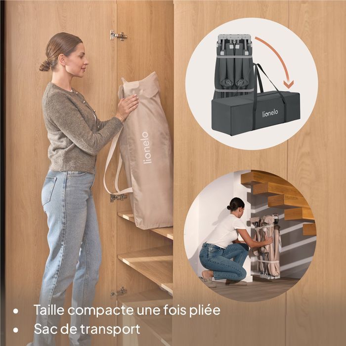 Parque infantil grande para bebé de 180x200 cm LIONELO Florence - Montaje muy rápido - Espacio extragrande - Para interior/exterior - Bolsa incluida - Gris