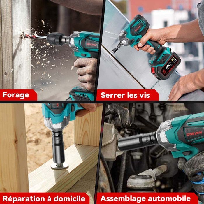 ONEVAN 1/2-Zoll-Akku-Schlagschrauber 700 Nm – 2 x 3-Ah-Akkus – 12 x Zubehörteile – Kunststoffkoffer – Blau