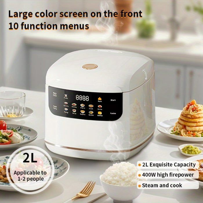 Panela elétrica multifuncional, 2L, 10 programas, timer, revestimento antiaderente, 400W, vermelha
