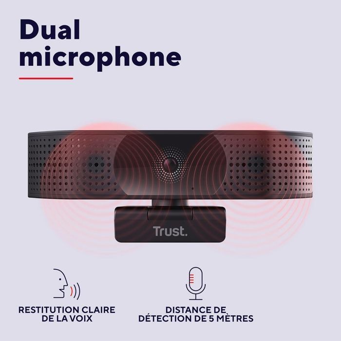 Trust Teza 4K Ultra HD Webcam, 3840x2160, avec 2 Microphones Intégrés et Autofocus, USB Plug & Play