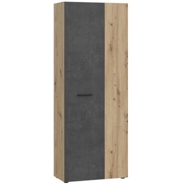 Armario de almacenamiento - Hormigón gris oscuro / Roble - 68,7 x 36,5 x 181,1 cm