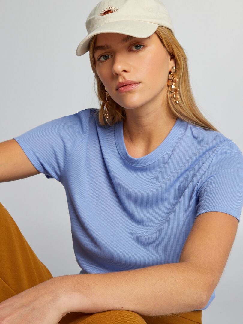Geribbeld gebreid T-shirt - paars