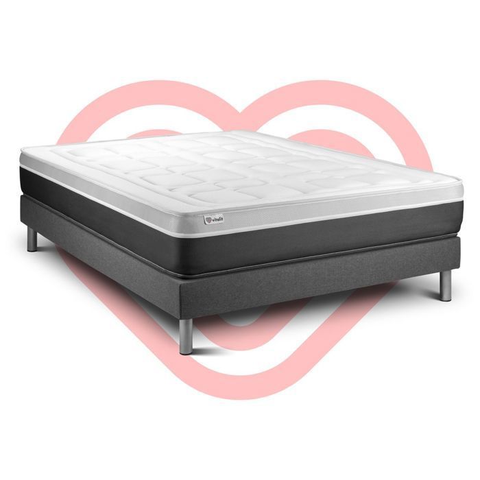 Ensemble Matelas Sommier 200x200 cm - Sommier Gris (en kit) - Vital Soft Gris