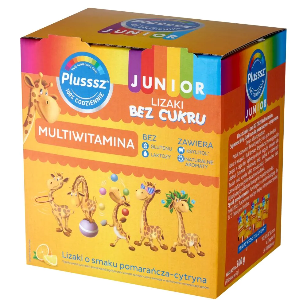 Plusssz Junior Multiwitamina Lizaki Bez Cukru, Smak pomarańcza-cytryna