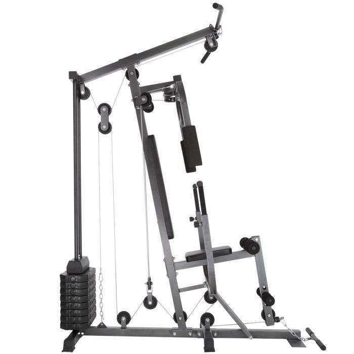 Estación de entrenamiento con pesas TECTAKE - Estación de entrenamiento con pesas con función de press de pecho, capacidad de 150 kg, 160 x 98 x 203 cm - Negra