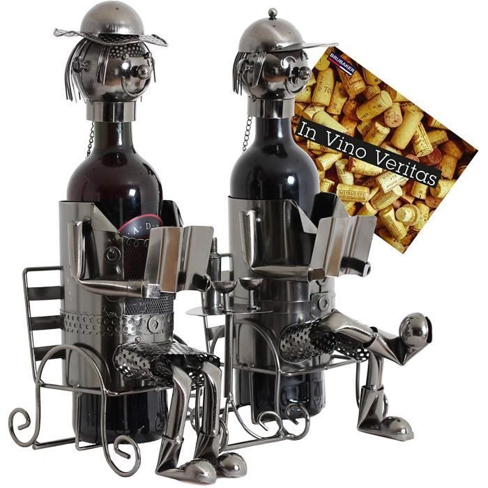 Soporte decorativo para botellas de vino BRUBAKER - Escultura de metal - Idea de regalo - Pareja en un banco - 6056