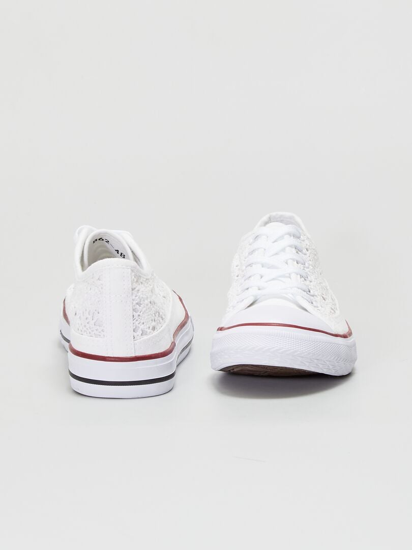 Lage sneakers van macramé canvas - wit