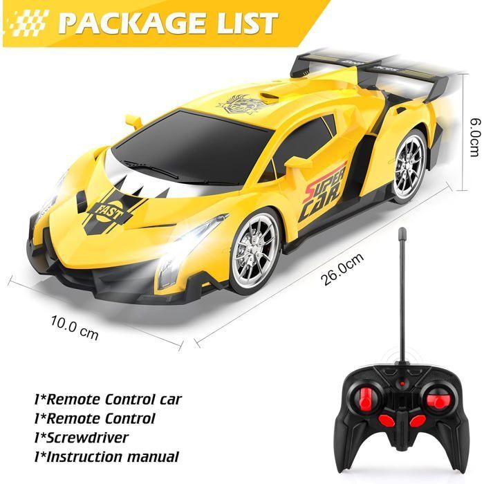 Coche teledirigido, escala 1:18, coche de carreras, regalo para niños de 3 a 8 años, vehículo radiocontrolado con luces LED.