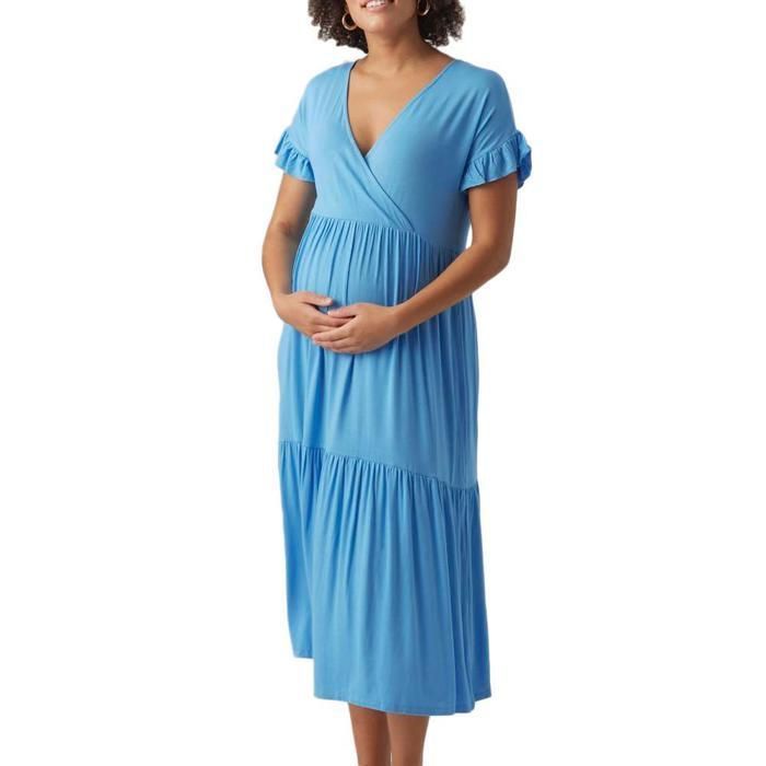 Nursing dress - MAMALICIOUS - Helen - Blue - V-neck - Short sleeves