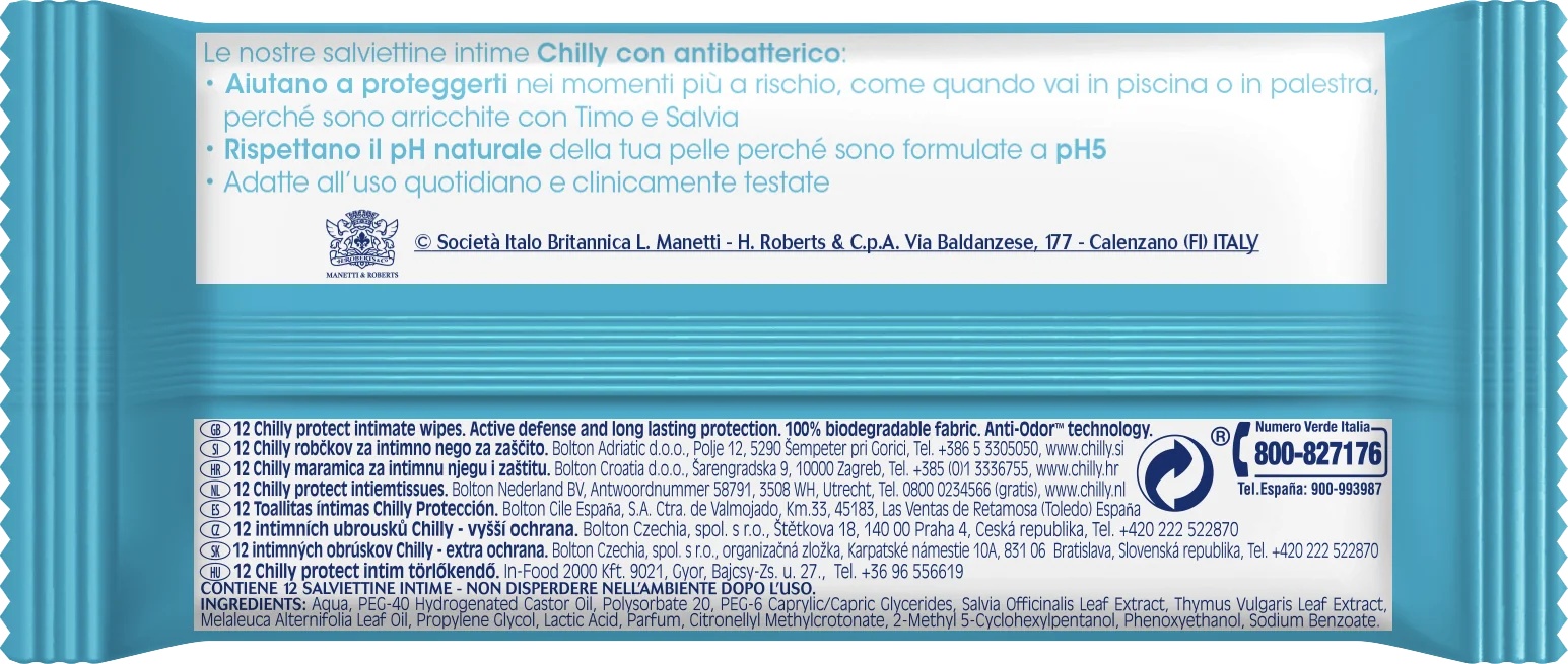 Toallitas íntimas antibacterianas Chilly