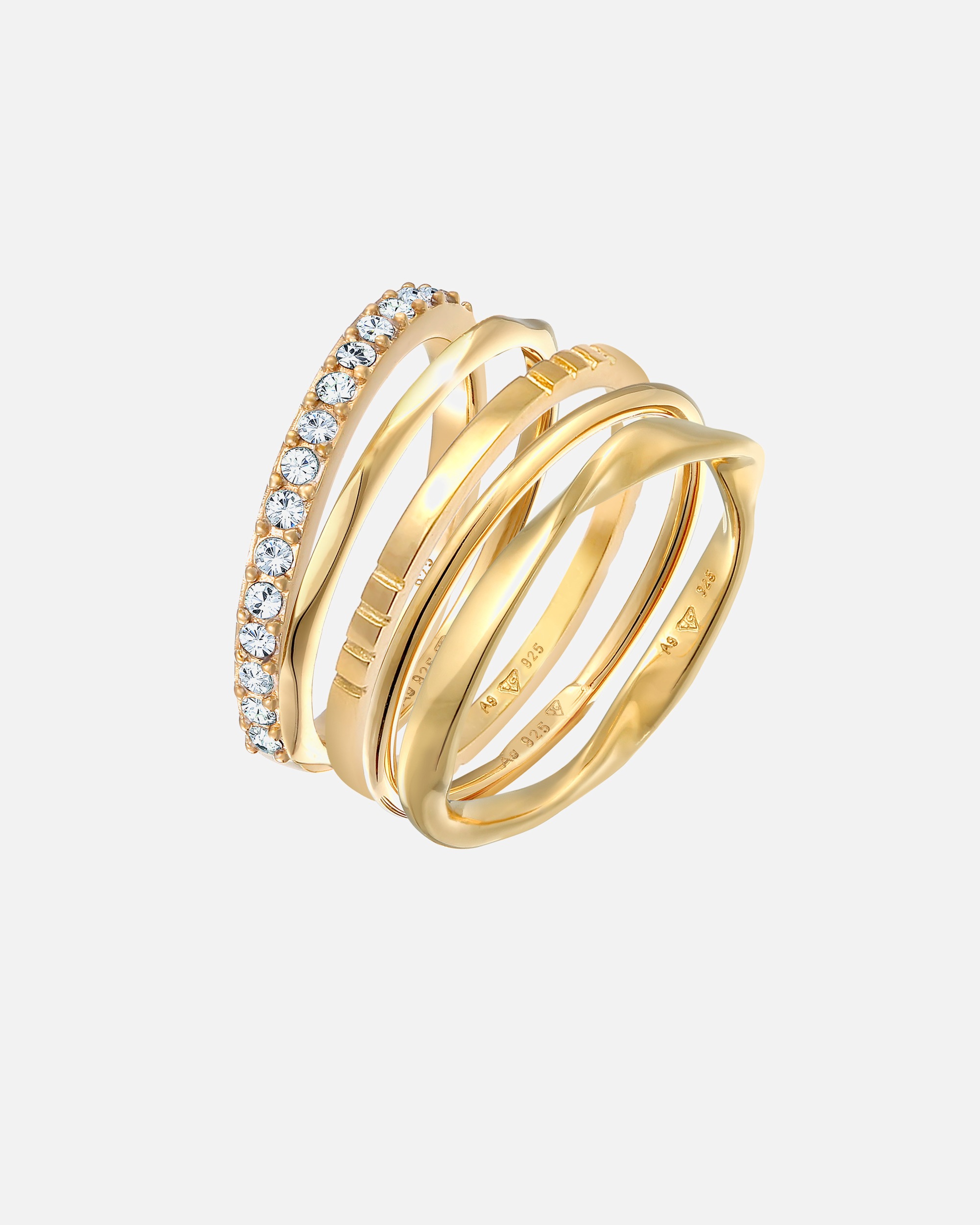 Elli Femmes Pile Bande filigrane set de 5 avec cristaux en argent sterling 925