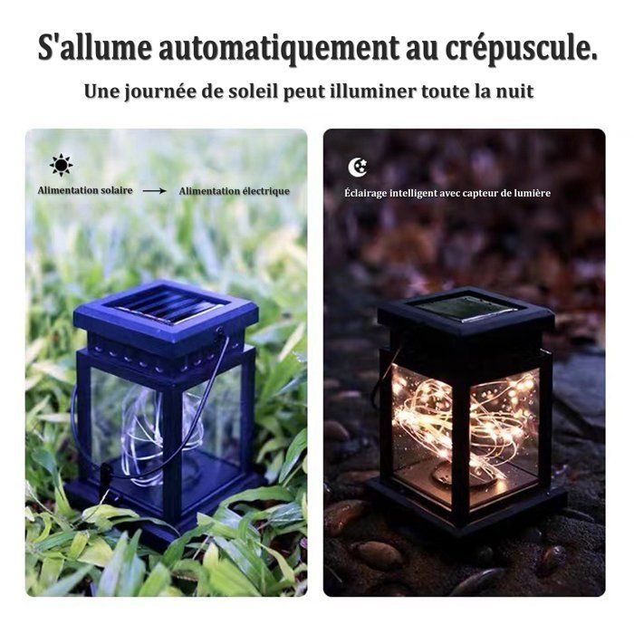 Lampe solaire exterieur,2pcs Lanterne solaire led exterieur a suspendre,Étanche,pour jardin,terrasse,véranda,pelouse,cour,trottoir