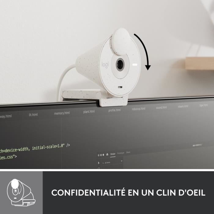 Cámara web Full HD 1080p - Logitech - Brio 300 - Micrófono integrado - Blanca