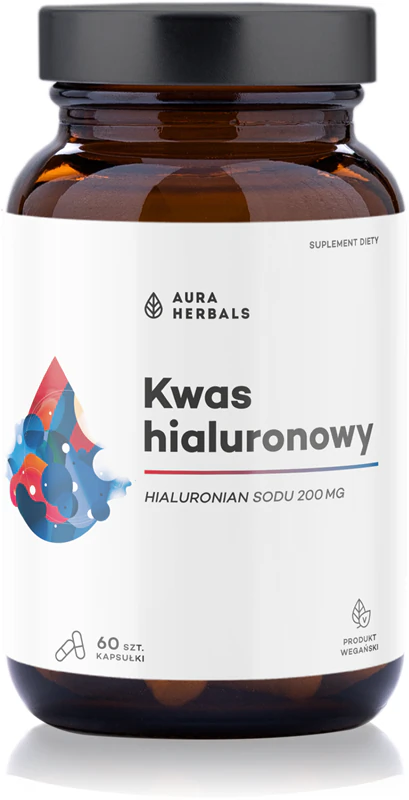 Suplemento alimentar em cápsulas de ácido hialurônico Aura Herbals 200 mg.