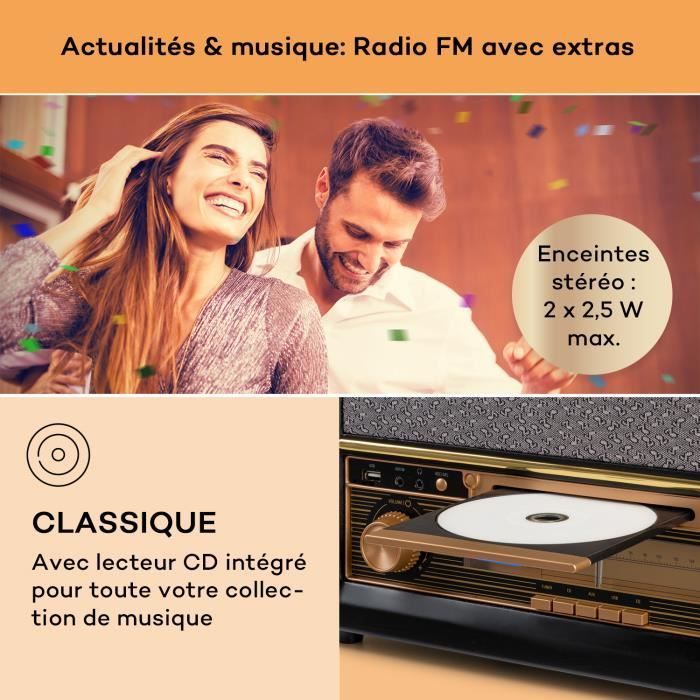 Sistema Hi-Fi - Auna Belle Epoque 1906 - CD-FM-USB-MP3-REC-AUX - Schermo LCD - 2 x 2,5 watt RMS - Stereo - Design retrò nero