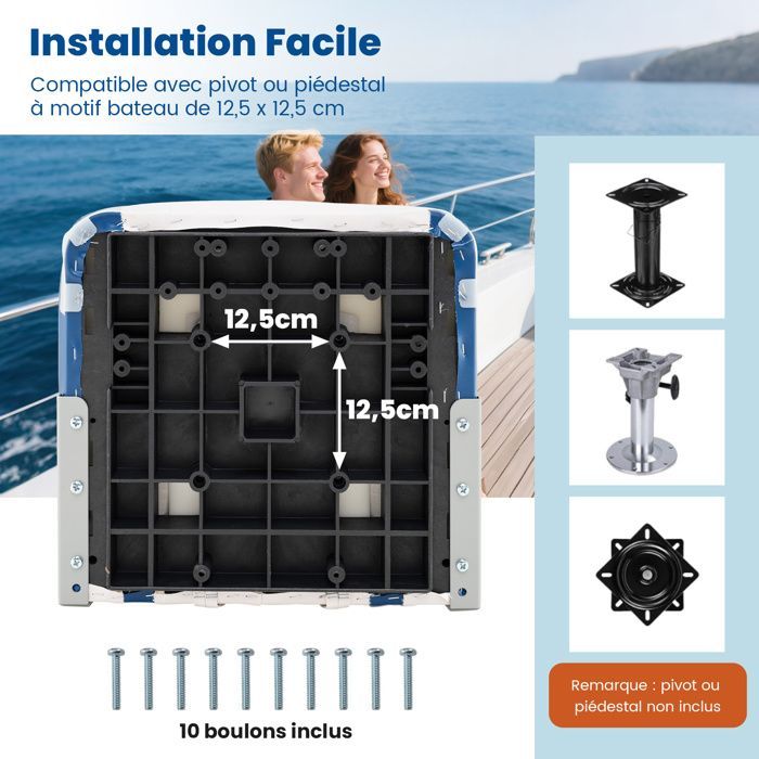 Asiento plegable de 2 piezas para barco COSTWAY con respaldo y 4 tornillos, impermeable, para barco de pesca o kayak, 42 x 49 x 51 cm, azul