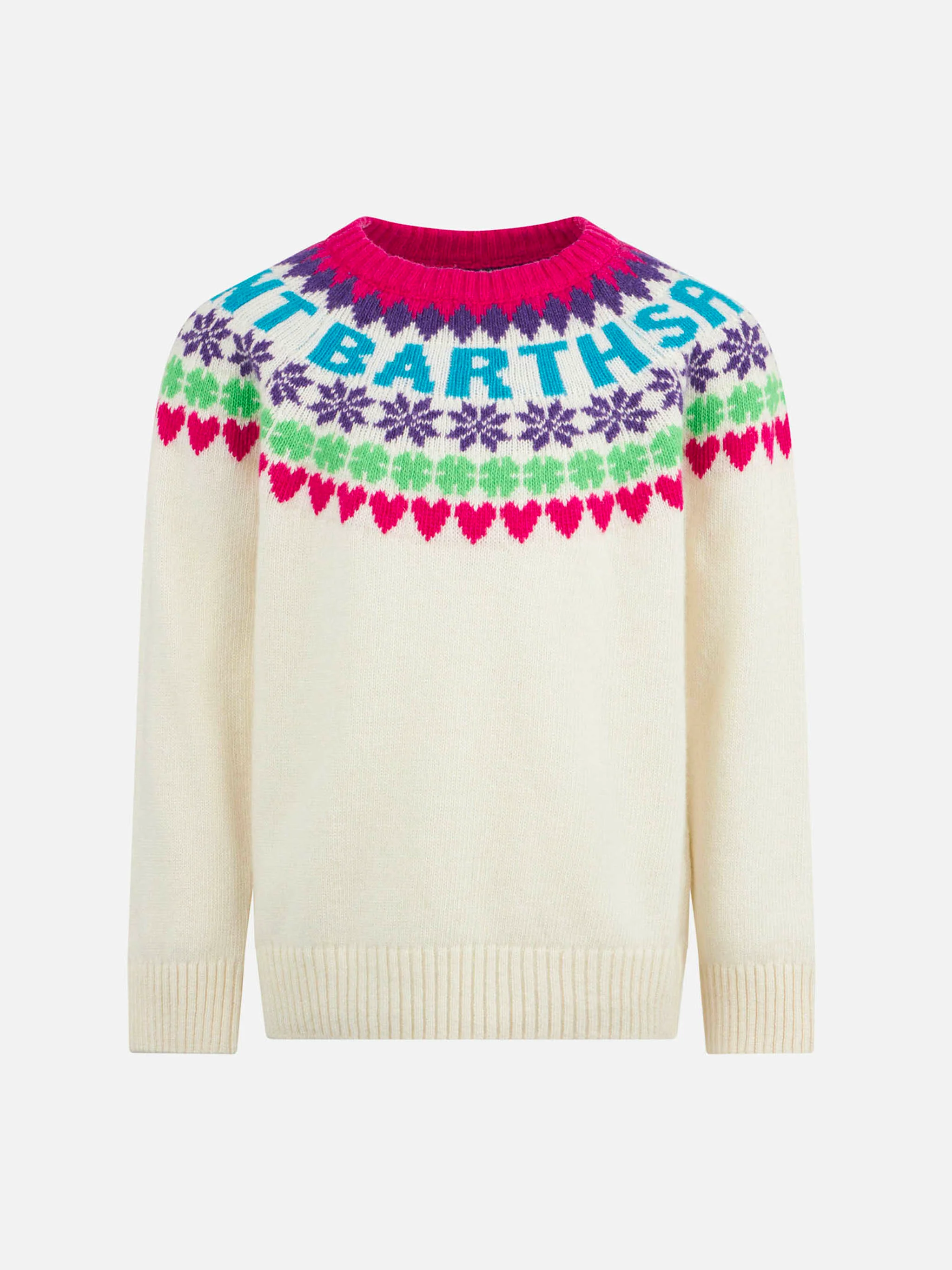 Λευκό πουλόβερ με στρογγυλή λαιμόκοψη και σχέδιο καρδιάς για κορίτσια στο Fair Isle