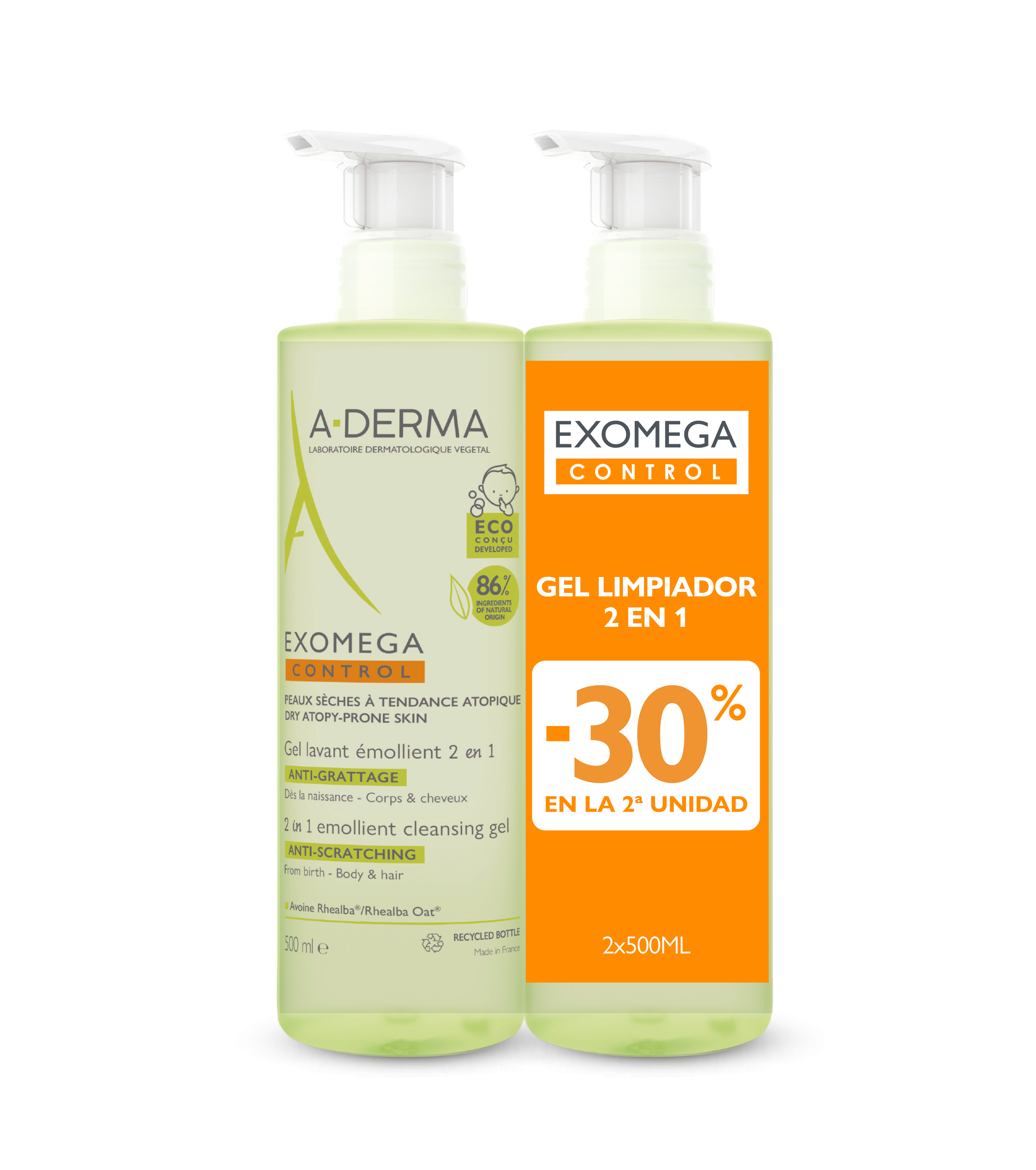 Exomega 2-in-1 tīrīšanas gels atopiskai ādai Vannas želejas un ziepes