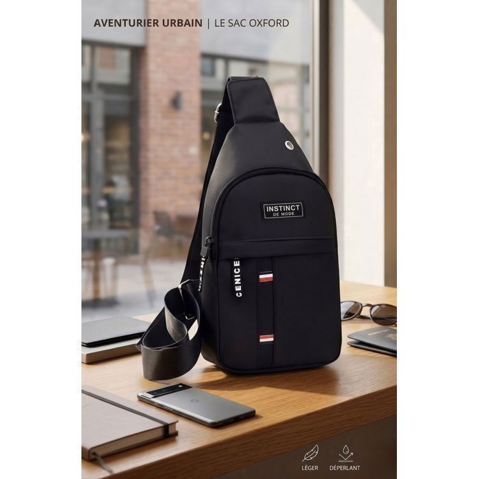 Bolso bandolera - Bolso de hombro - Ajustable - Para hombre - Tejido Oxford - Negro - Funcional - 31 x 17 cm