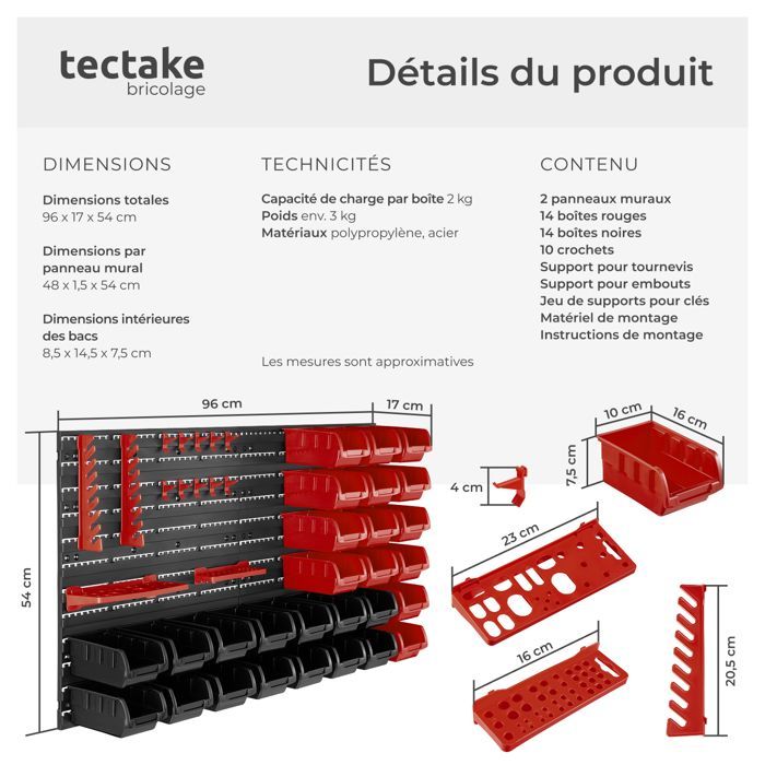 Organizador - TECTAKE - Cargador de piezas pequeñas con 28 cajas apilables, soportes para herramientas y portatarjetas.