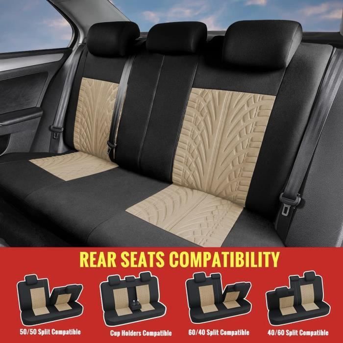 Funda para asiento de coche - YYV - Universal - Juego de 9 piezas - Beige - Tejido de poliéster