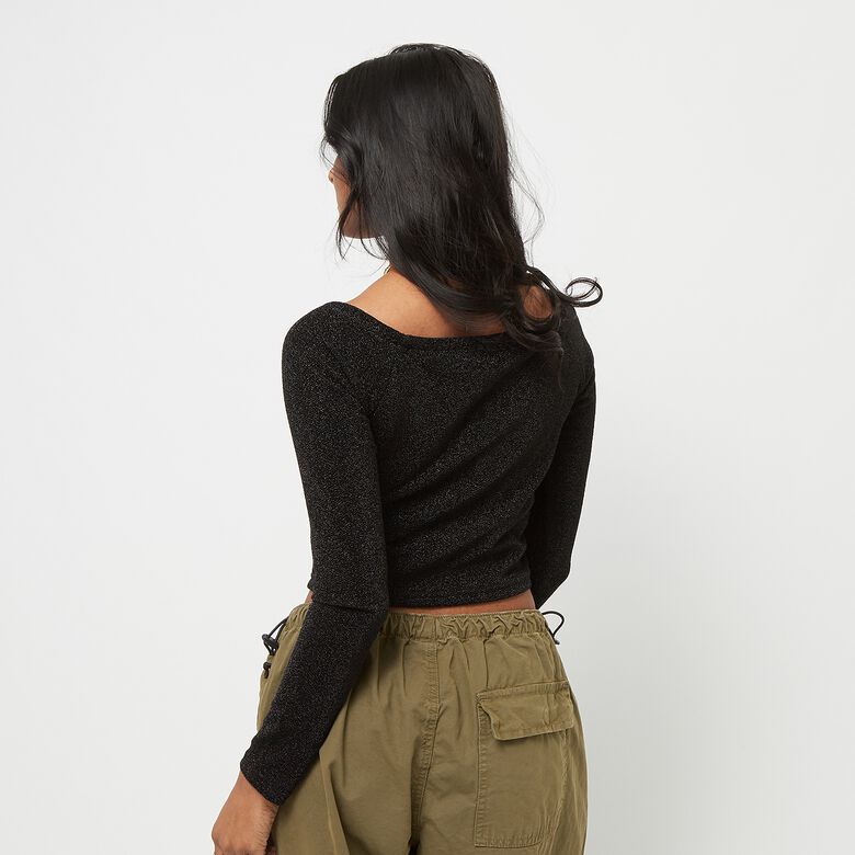 Schulterfreies Glitzer-Langarmshirt