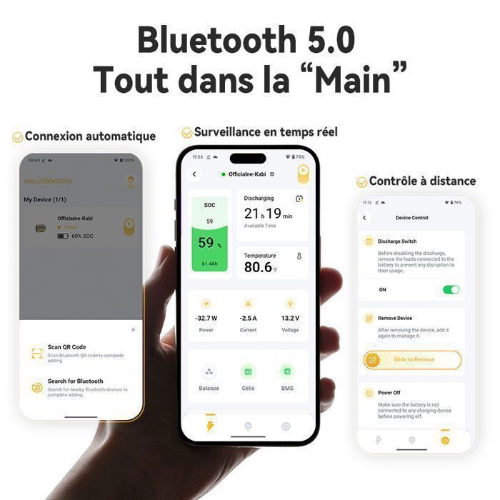 Power Queen Batterie Lithium 12V100Ah LiFePO4 Bluetooth 100A BMS - 1280Wh -Taille Groupe 24 -pour camping -car, hors réseau