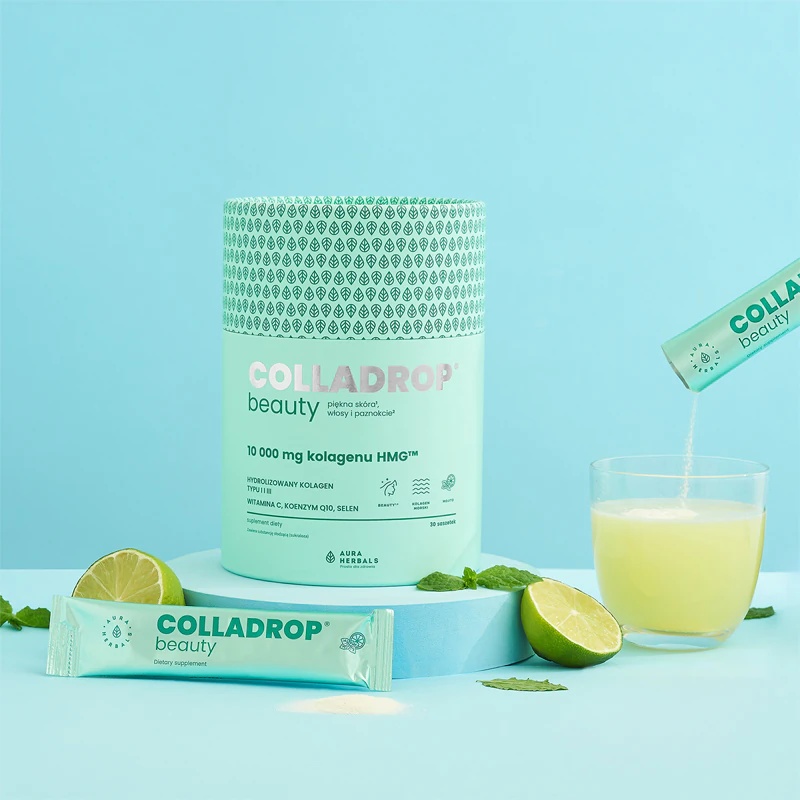Aura Herbals Colladrop Beauty collagen HMG 10.000 mg prehransko dopolnilo morski kolagen za lepe lase, kožo in nohte