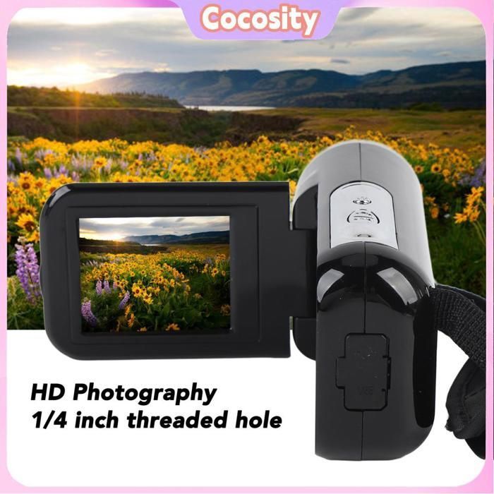 Videocamera digitale Cocosity da 5 cm con schermo a colori - Full HD 1080P, 16 MP, zoom 16x, stabilizzazione dell'immagine - Ideale per i viaggi - Nera