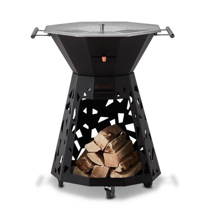 Barbacoa de leña, plancha y brasero - Diseño BRASERO - 3 en 1 - Plancha y parrilla XXL de acero inoxidable