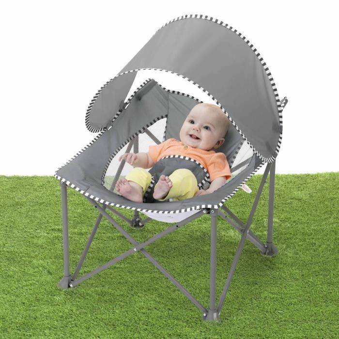 BRIGHT STARS Pop 'N Chill sammenleggbar babyseng, grå, med solbeskyttelse SPF 50+ og bæreveske inkludert