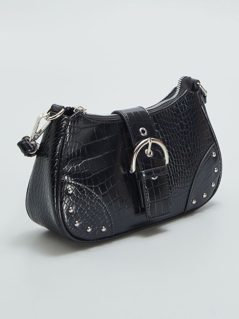 Bolso de hombro con efecto cocodrilo - NEGRO