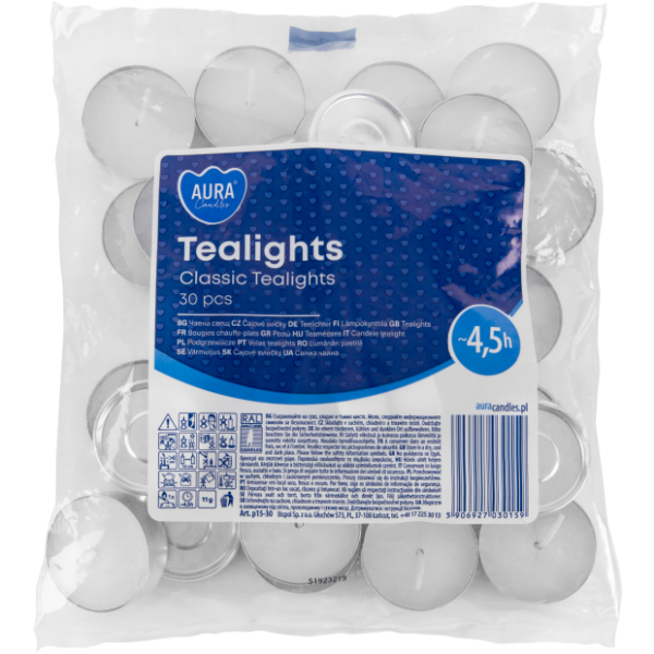 Podgrzewacze Bezzapachowe Tealight Bispol Aura 4.5H Classic 30Szt.