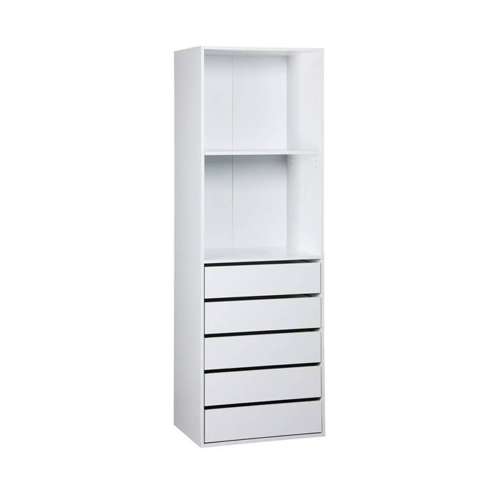 Armario con 5 cajones y 2 estantes. Color blanco. Paneles laminados.