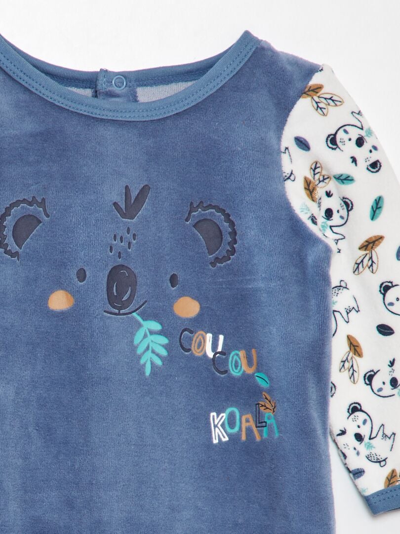 Koala fluwelen onesie 'Petit Béguin' - BLAUW