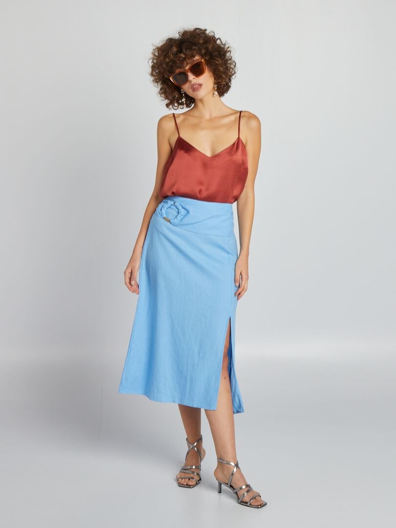 Falda midi de lino - AZUL