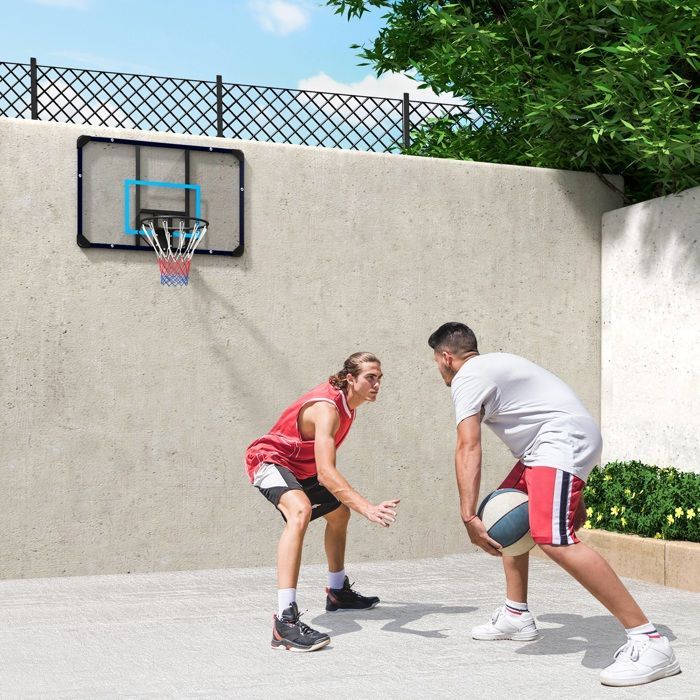 Panier de basketball - SPORTNOW - mural avec panier spécial filet toutes saisons intérieur extérieur - acier - 113x73cm - noir