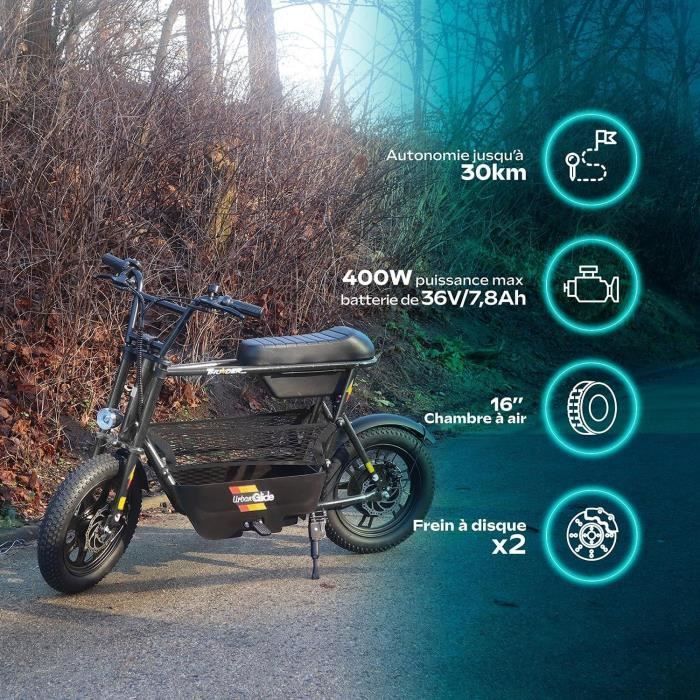 Bicicletta elettrica senza pedali - URBANGLIDE - Thunder 160 - Autonomia 30 km - Velocità 25 km/h - Grigio