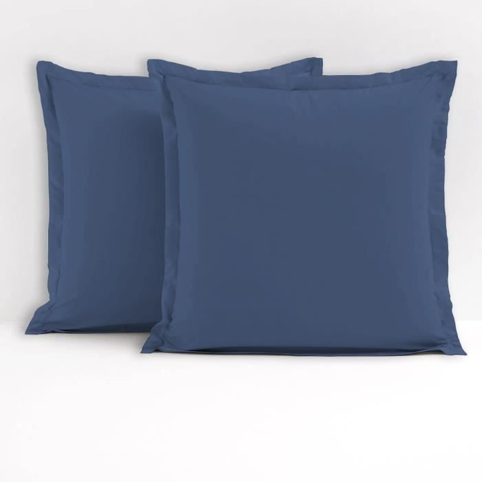 LOVELY HOME Juego de 2 fundas de almohada cuadradas - 63 x 63 cm - 100% algodón - Azul