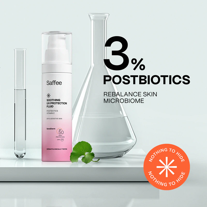 Saffee SensiDerm Soothing UV Protection Fluid is een beschermende vloeistof voor de droge en gevoelige huid.