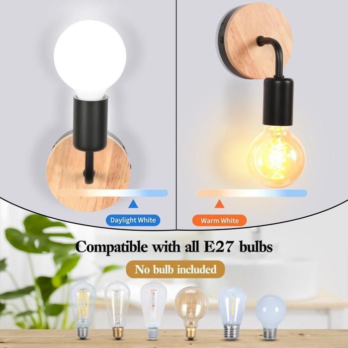 Paquete UNI de 2 apliques de pared interiores E27 para baño y sala de estar - Lámpara de pared LED moderna - Bombilla no incluida
