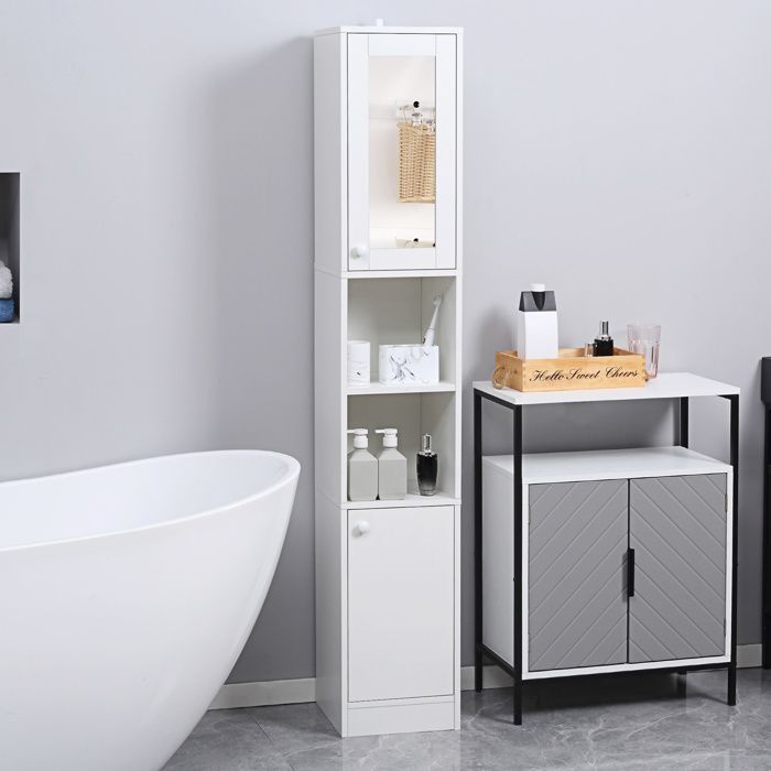 Kleankin - Bathroom column cabinet - Particleboard - 30x28x170cm - White