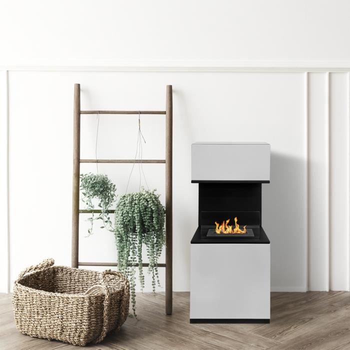 Cheminée bioéthanol - DIVINA FIRE - Oslo - Acier - Blanc - 100 cm de hauteur