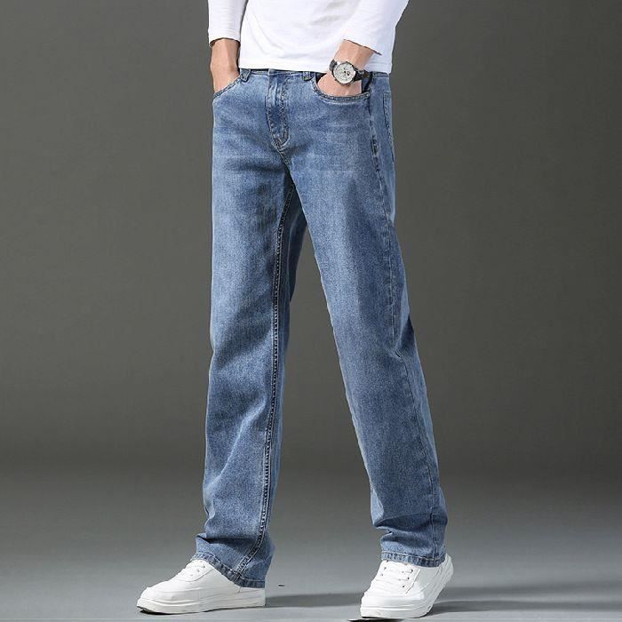Jeans da uomo - INSFITY - Vestibilità ampia - Gamba dritta - Elasticizzati - Casual - Blu denim primaverile